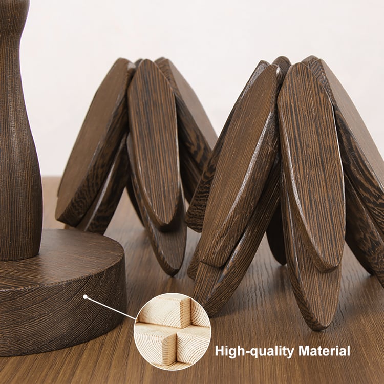 Multifunctional Table Mat & Stand Natural Wooden Foldable Coaster Set