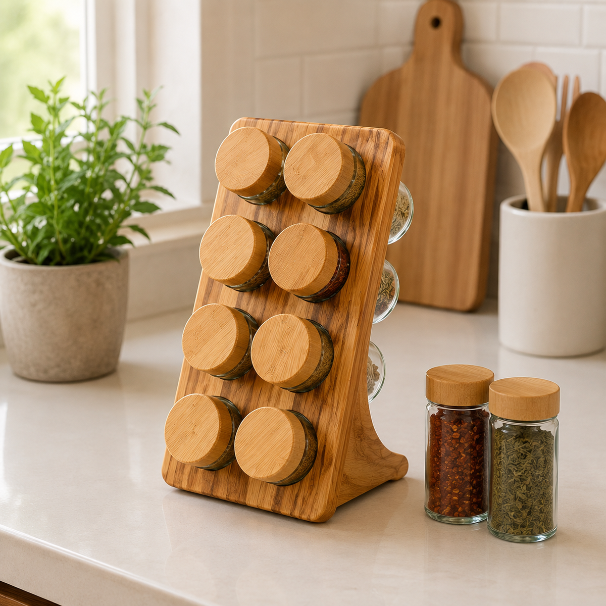 Bamboo 8-Jar Upright Spice Rack Organizer