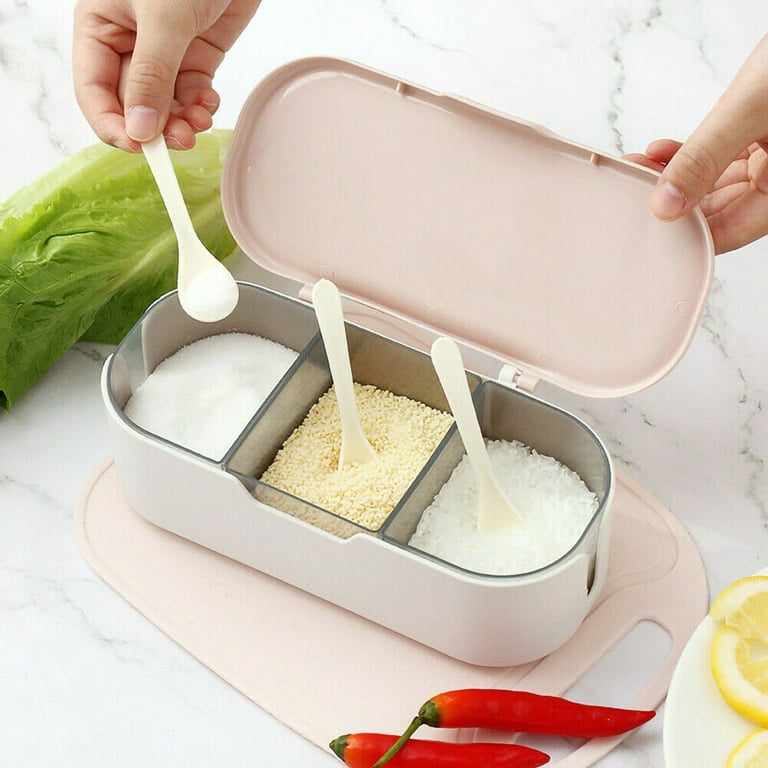 3-grid Seasoning Storage Box With Lid & spoons.