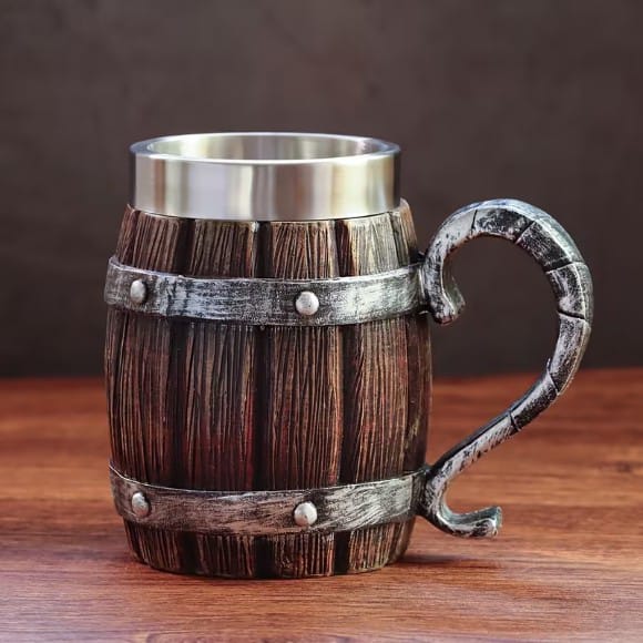 Rusting Barrel Wooden Style Stainless Steel Beer Mug