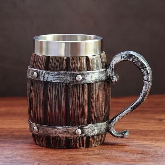 Rusting Barrel Wooden Style Stainless Steel Beer Mug