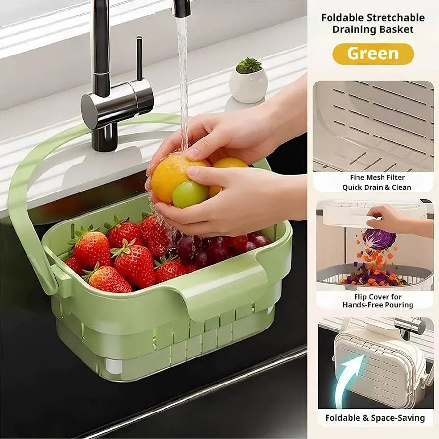 Adjustable Draining Expandable Sink Caddy Organizer with Foldable Handle