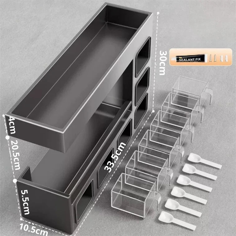 Luxurious Wall Mounted Metal Spice Rack With 6 Seasoning Box