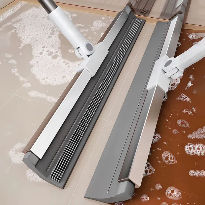 2-In-1 Adjustable Floor Squeegee & Rubber Broom with 180° Pivoting Head