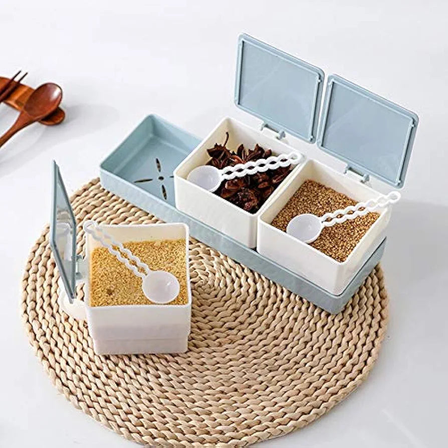 3 Grid Spice Storage Box With Spoon