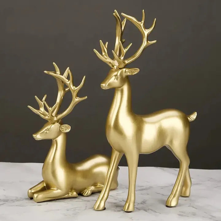 Modern Nordic Gloss Gold Deer Sculptures Home Decor (Set Of 2)