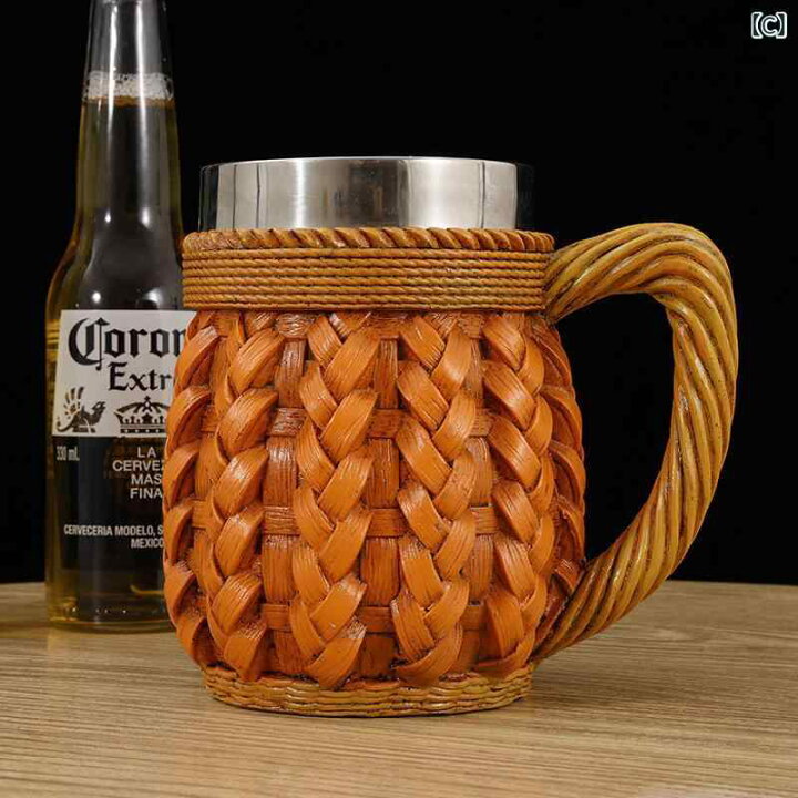 Woven Rattan Style Stainless Steel Mug