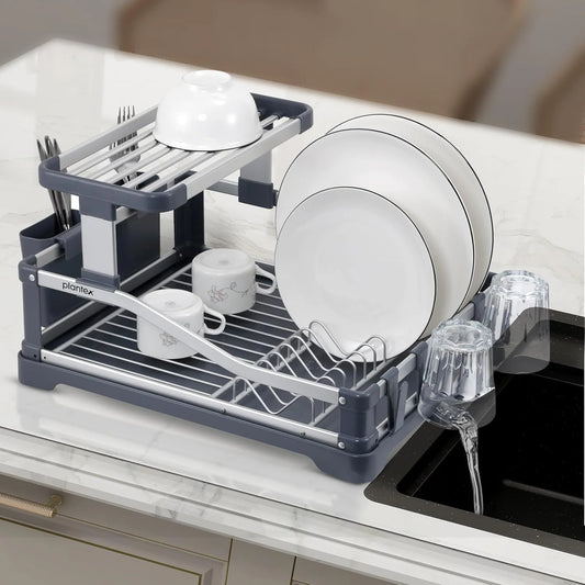 Aluminum 2-Tier Dish Drying Rack With a Drainboard
