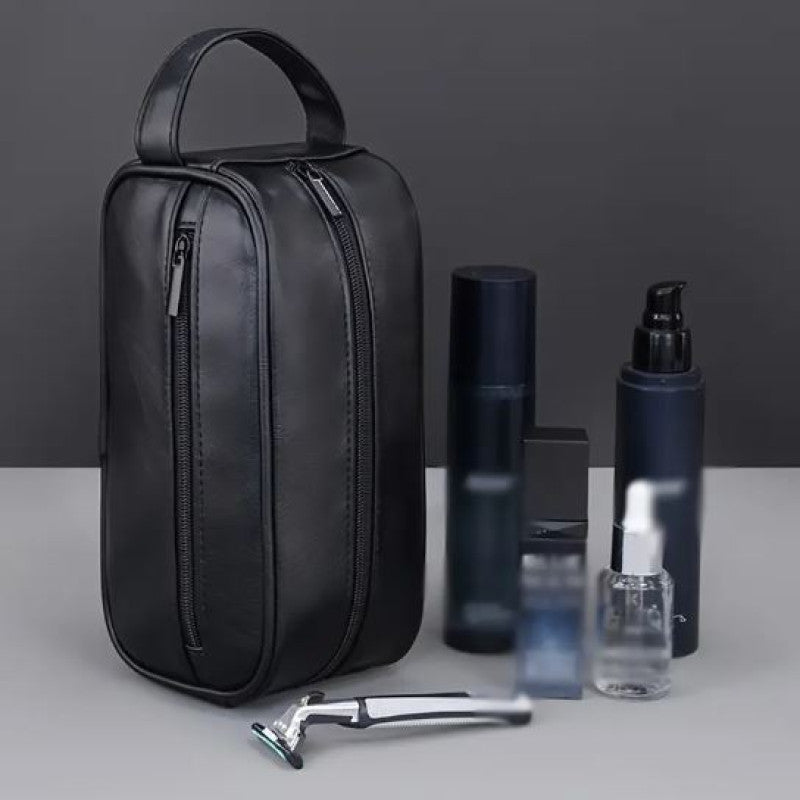 PU Leather Toiletry Bag Waterproof, Hanging Washbag for Travel, Essential Toiletries Organizer.