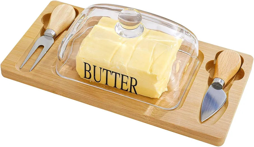 Glass Butter Keeper Box with Serving Set