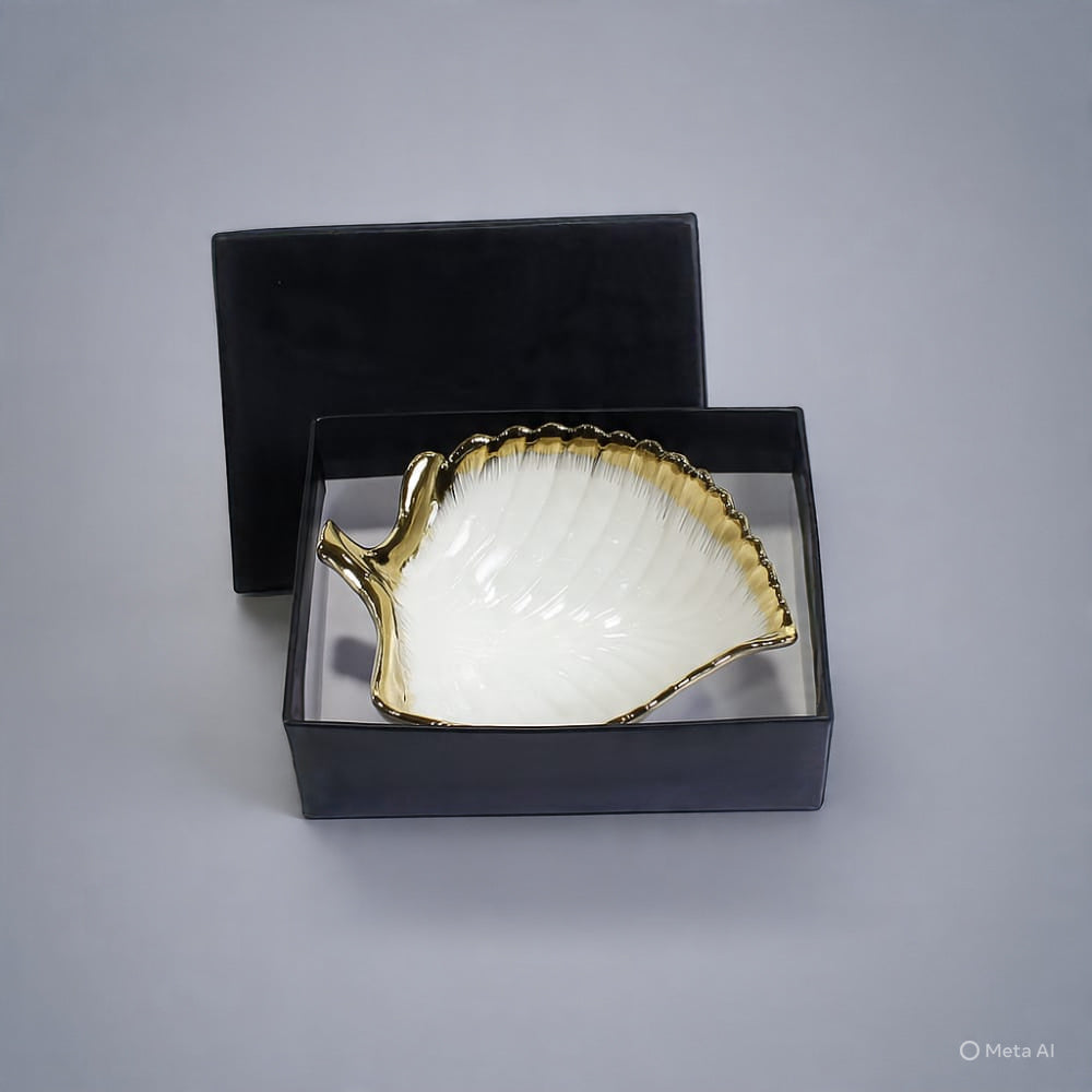 White And Gold Luxury Leaf Shaped Serving Dish
