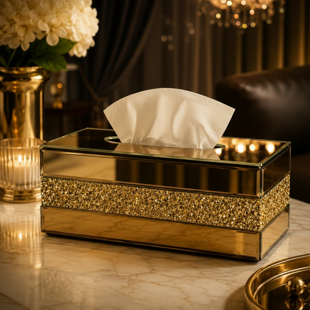 Elegant Crystal Diamond Mirror Glass Tissue Box