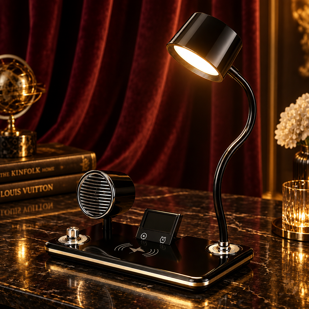 4-In-1 Adjustable Smart LED Table Lamp With Wireless Charging Pod, Bluetooth Speaker & Clock