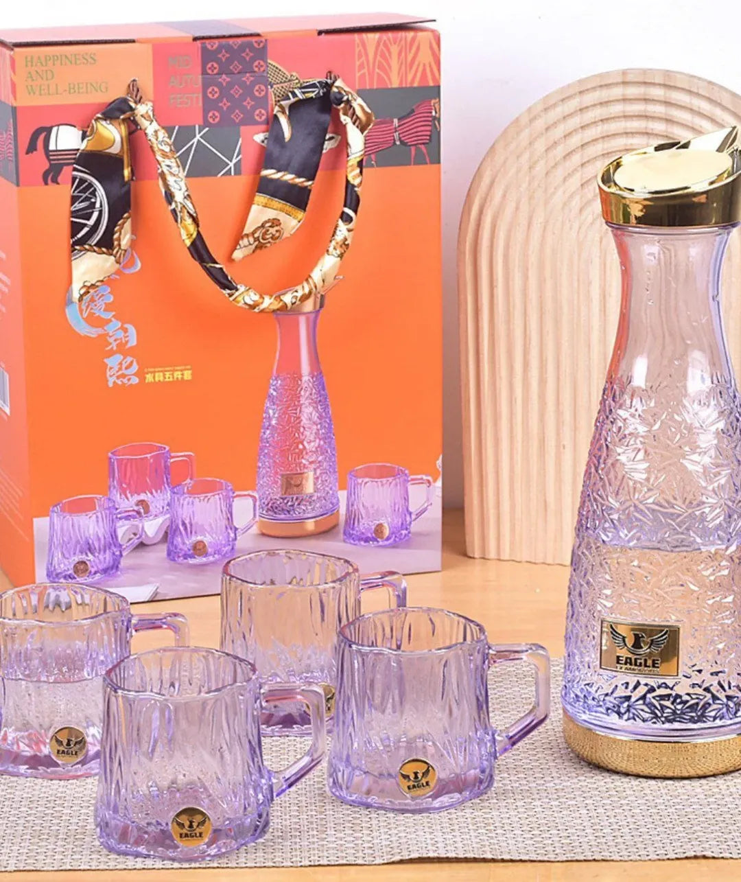 Turkish Luxurious Dining Table Eagle Logo Jug And Glasses Set With Gift Box Packing