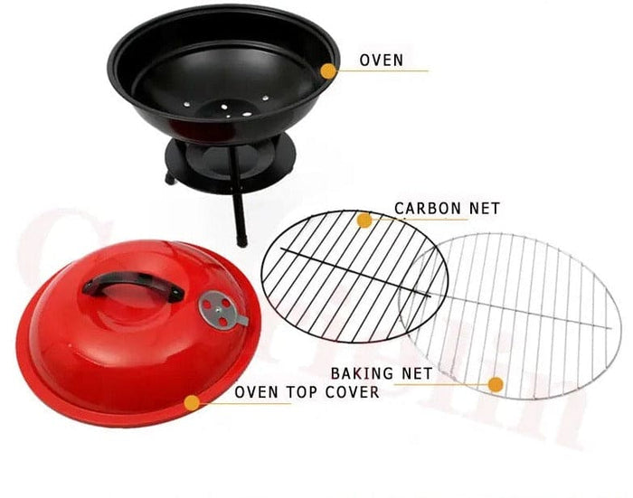 Charcoal BBQ Grill, Smoker Grill For Outdoor Cooking Camping Kettle Grill With Lid & Wheels