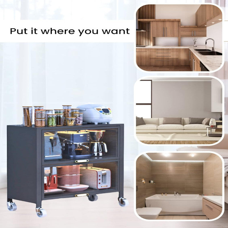 Kitchen Home Storage Organizer Cabinet Shelves with Doors & Wheels