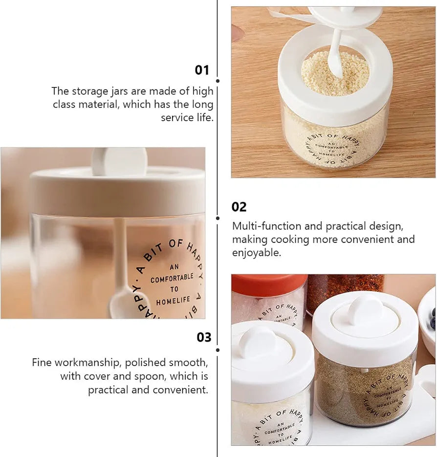 3-Piece Glasss Spices Jars Set With Tray & Spoon