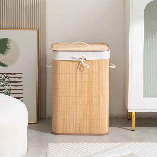 Eco-Friendly Foldable Bamboo Laundry Basket Hamper with Lid