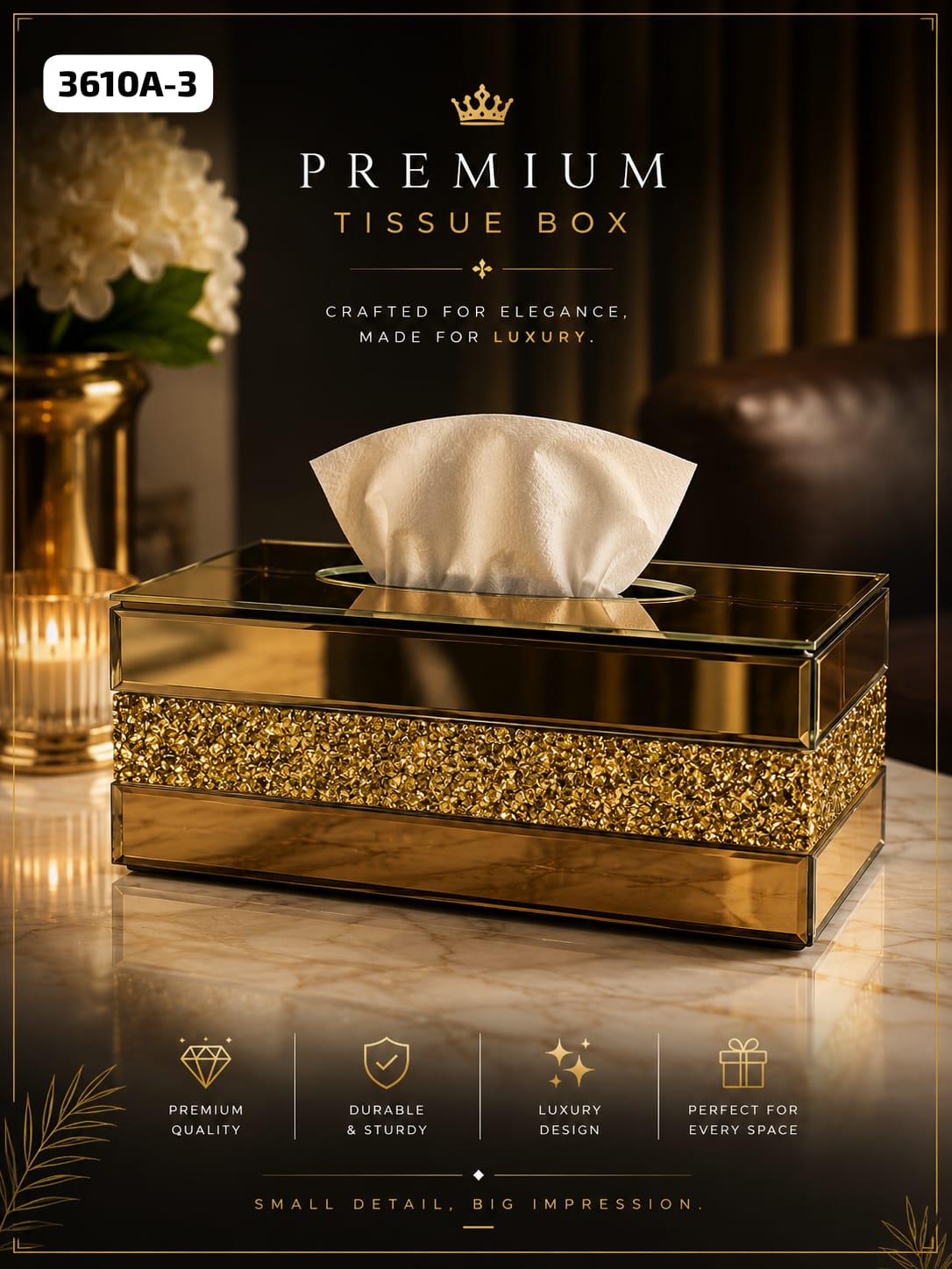 Elegant Crystal Diamond Mirror Glass Tissue Box