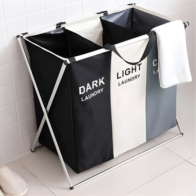 3 Compartment Foldable Laundry Storage Basket