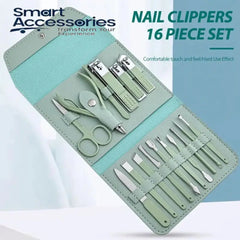 Set Of 16 Nail Clipper Stainless Steel Manicure Kit With Folding Bag Professional Pedicure Beauty