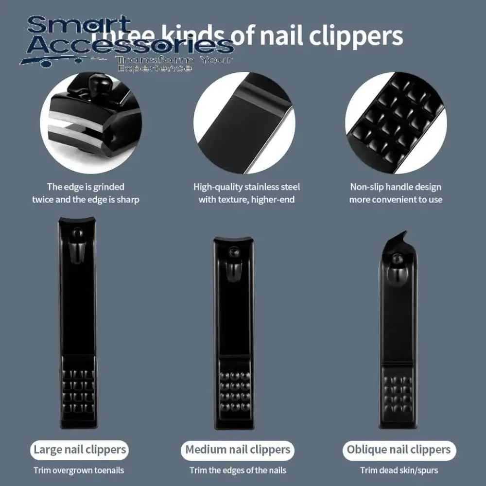 Set Of 18 Classic Black Nail Clipper Hand Feet Facial Accessories Stainless Steel Pedicure Kit