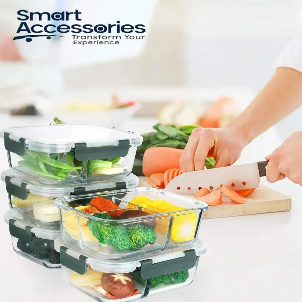 Set Of 3 Glass Food Container Refrigerator Meal Prep Containers