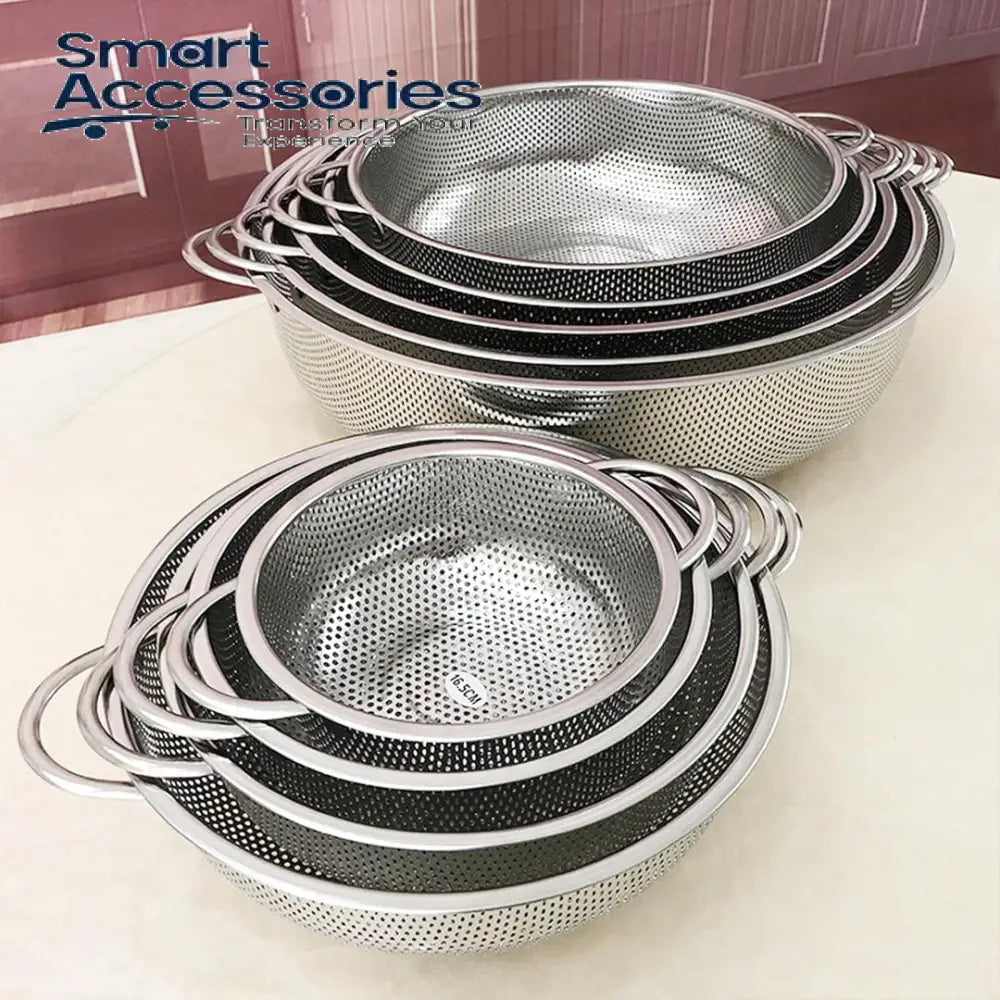 Set Of 6 Stainless Steel Punching Basket Kitchen Mesh Strainer Colander