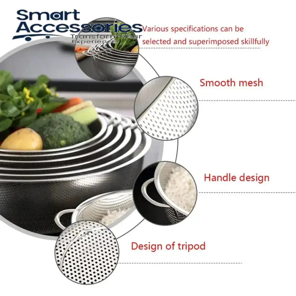 Set Of 6 Stainless Steel Punching Basket Kitchen Mesh Strainer Colander