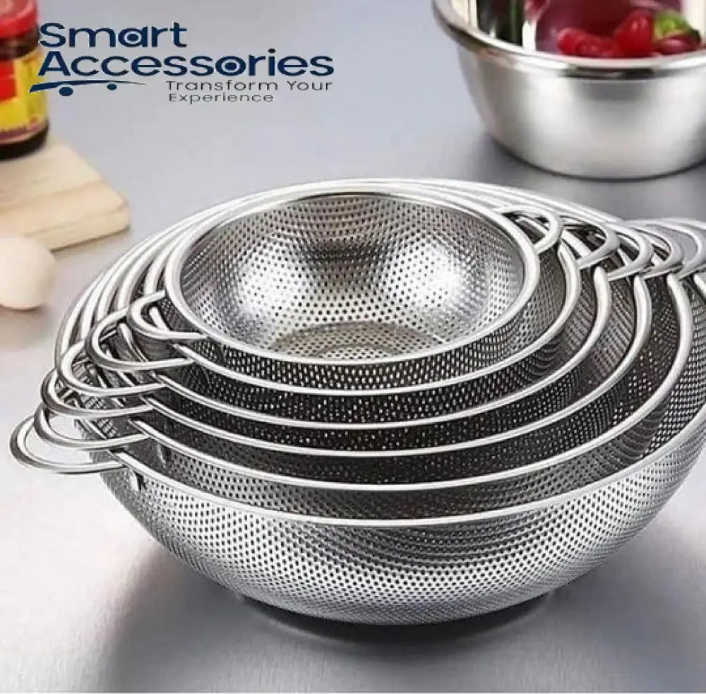 Set Of 6 Stainless Steel Punching Basket Kitchen Mesh Strainer Colander