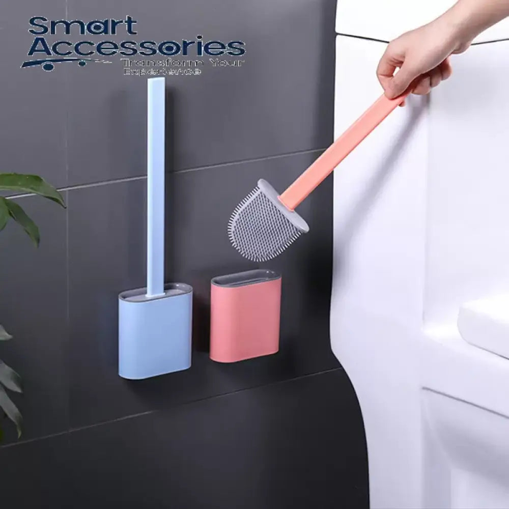 Silicone Head Toilet Brush With Holder Black Wall-Mounted Detachable Handle Bathroom Cleaner Pack