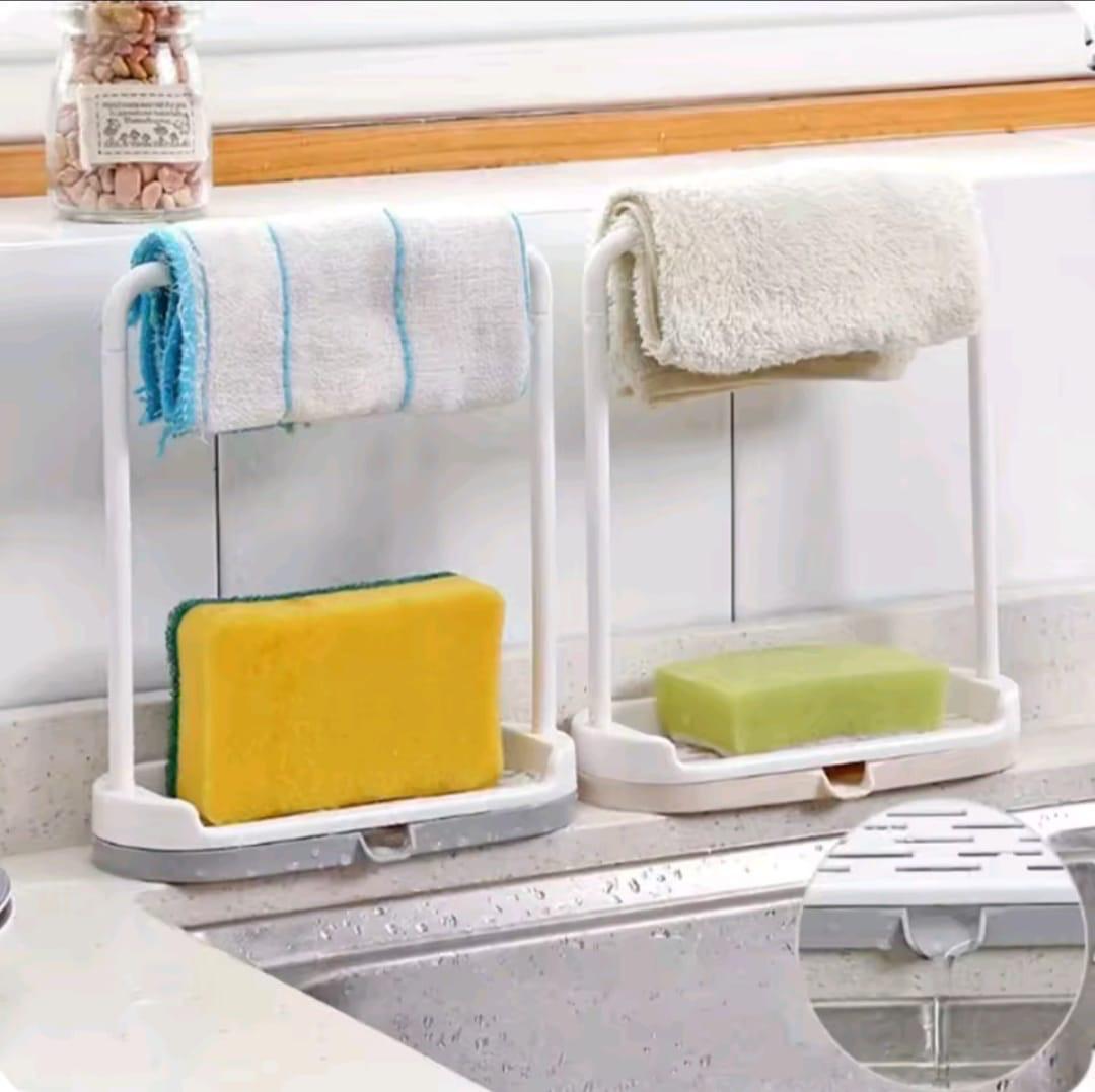 2-in-1 Sink Sponge Holder with Drip Tray & Towel Rack