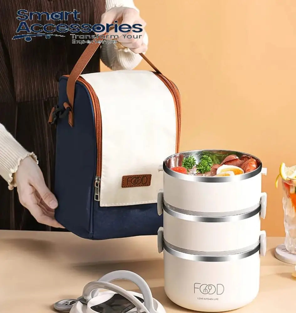 Stainless Steel 2 Layer Lunch Box With Thermal Bag