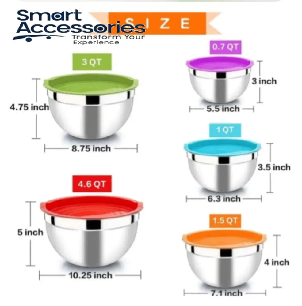 Stainless Steel Colourful 5Pcs Bowl Set