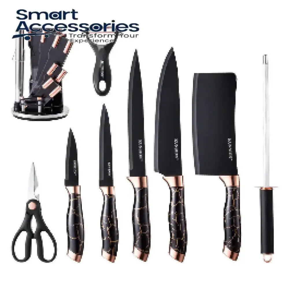 Textured Handle Knife Sets With Acrylic Rotate Stand