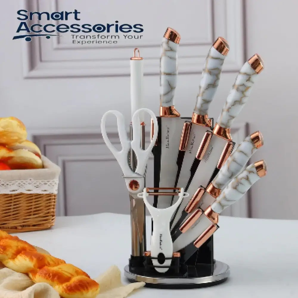 Textured Handle Knife Sets With Acrylic Rotate Stand