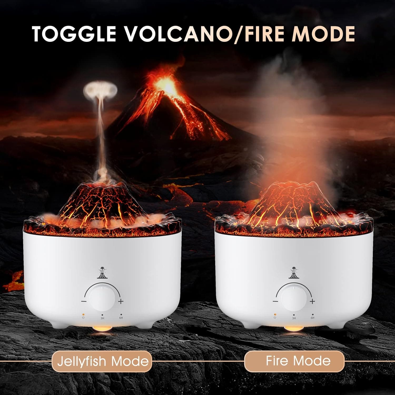 Volcano Aroma Humidifier, Flame Humidifier with Night Light Lamp