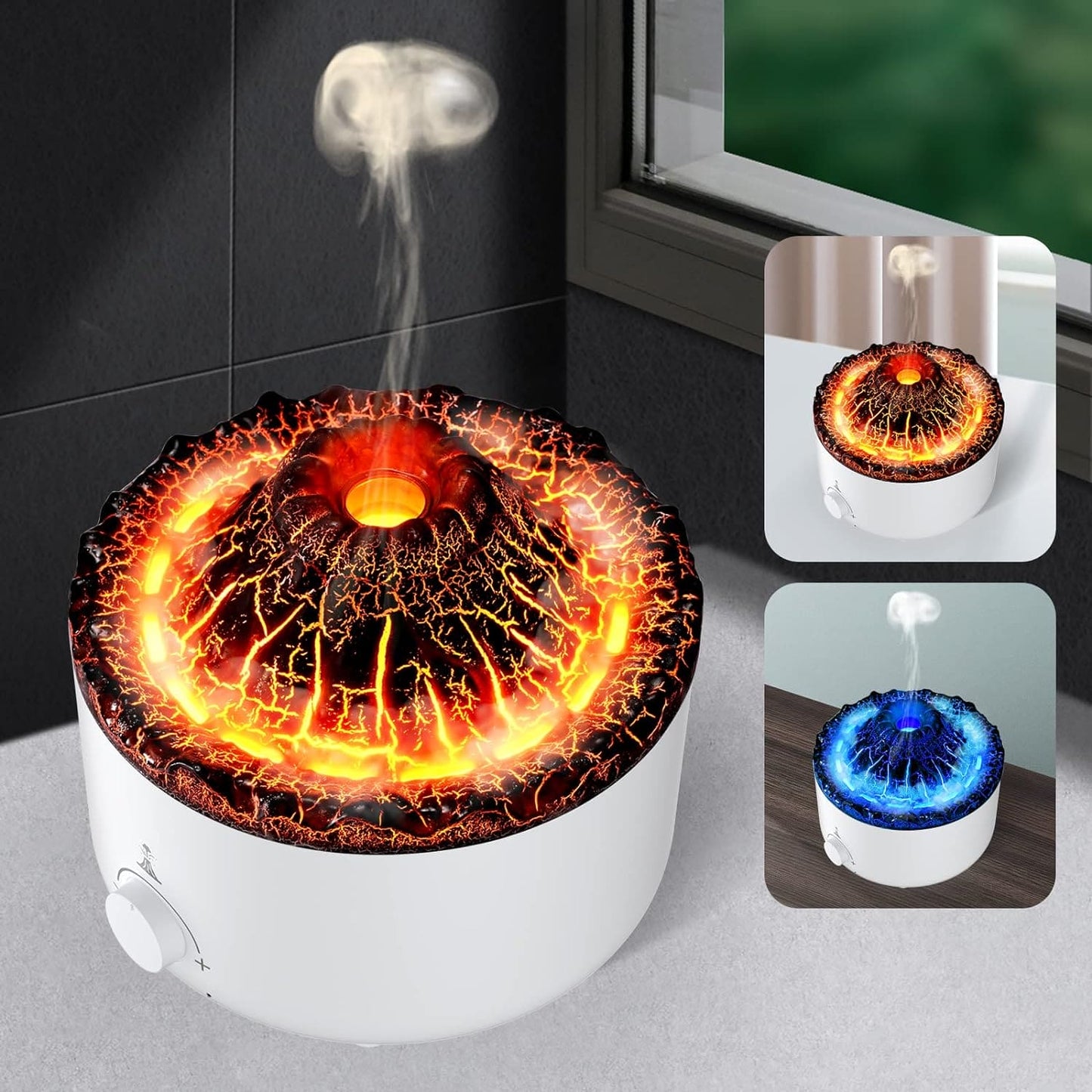 Volcano Aroma Humidifier, Flame Humidifier with Night Light Lamp